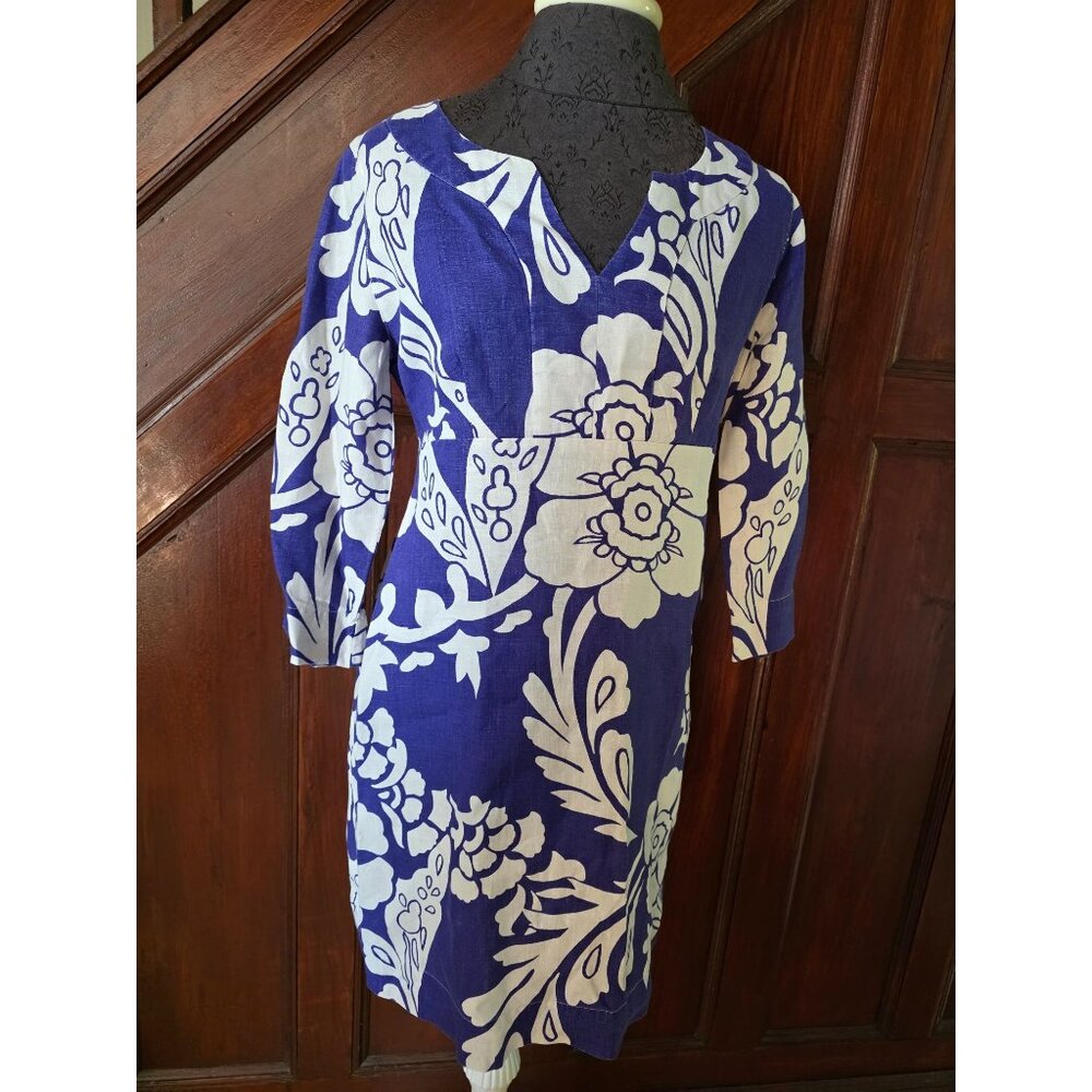 Boden Womens Floral Linen Dress UK 8R US 4R Purple & White Knee-Length